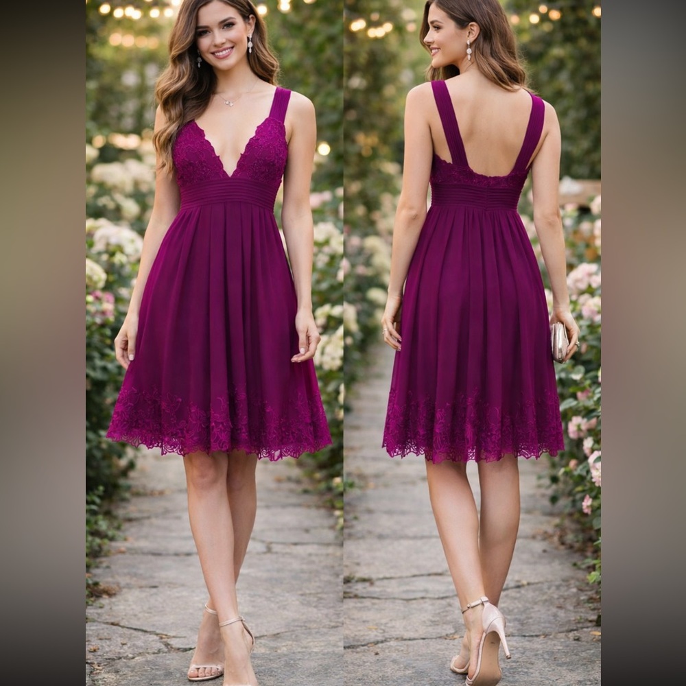 CATHERINE MALANDRINO 100% SILK FUCHSIA LACE COCKTAIL DRESS WEDDING GUEST 10P